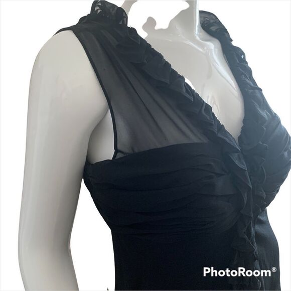 PROM DRESS Donna Ricco Flowing Black 100% Silk Ruffled Midi Dress size 10 - Picture 3 of 11
